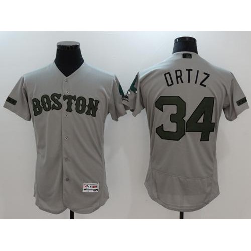 Boston Red Sox #34 David Ortiz Grey Flexbase Authentic Collection Memorial Day Stitched Jersey Men's
