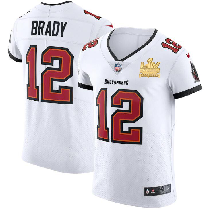Tampa Bay Buccaneers #12 Tom Brady Men's Super Bowl LV Champions Patch White Vapor Elite Jersey