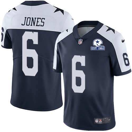 Dallas Cowboys #6 Chris Jones Navy Blue Thanksgiving Men's Stitched With Established In 1960 Patch Vapor Untouchable Limited Throwback Jersey Men'