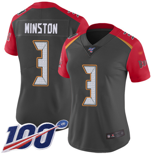 Tampa Bay Buccaneers #3 Jameis Winston Gray Women's Stitched Limited Inverted Legend 100th Season Jersey Womens