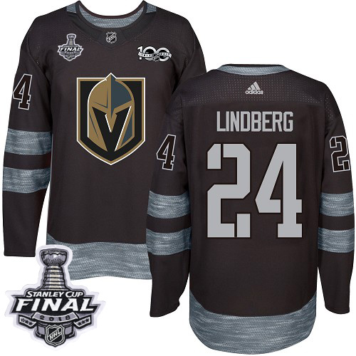Adidas Golden Vegas Golden Knights #24 Oscar Lindberg Black 1917-2017 100th Anniversary 2018 Stanley Cup Final Stitched Jersey Men's