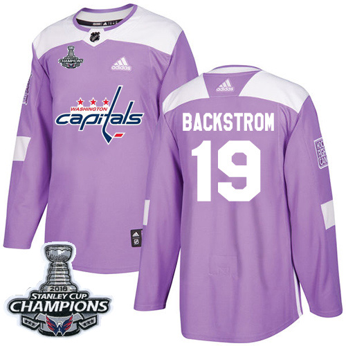 Adidas Washington Capitals #19 Nicklas Backstrom Purple Authentic Fights Cancer Stanley Cup Final Champions Stitched Jersey Men's