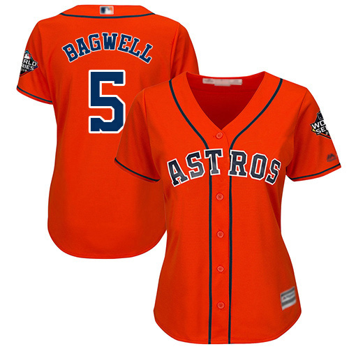 Houston Astros #5 Jeff Bagwell Orange Alternate 2019 World Series Bound Women's Stitched Jersey Womens