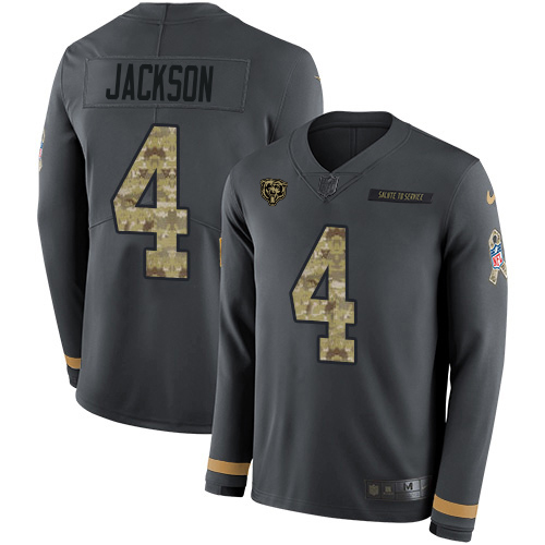 Bears #4 Eddie Jackson Anthracite Salute To Service Men's Stitched Limited Therma Long Sleeve Jersey