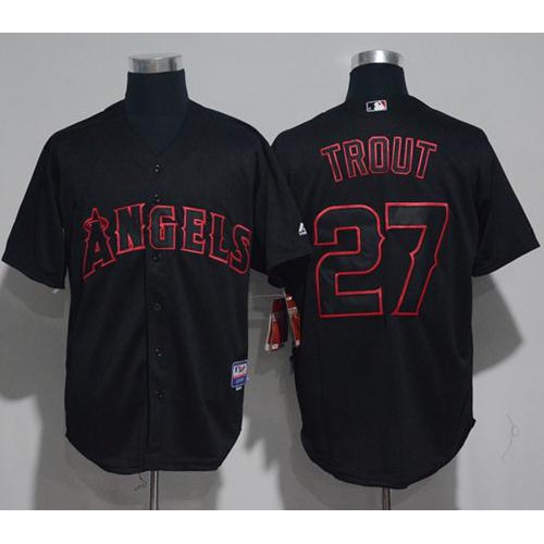 Los Angeles Angels of Anaheim #27 Mike Trout Black Strip Stitched Jersey Men's