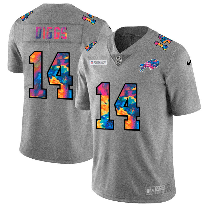 Buffalo Bills #14 Stefon Diggs Men's Multi-Color 2020 Crucial Catch Jersey Greyheather