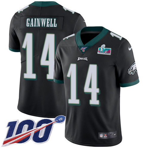 Eagles #14 Kenneth Gainwell Black Alternate Super Bowl LVII Patch Youth Stitched 100th Season Vapor Untouchable Limited Jersey