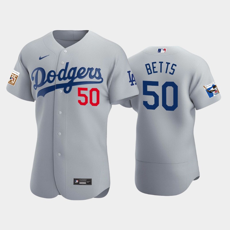 Los Angeles Dodgers #50 Mookie Betts Men's Jackie Robinson 75th Anniversary Authentic Jersey - Gray
