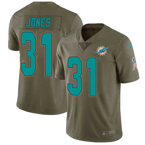 Miami Dolphins #31 Byron Jones Olive Youth Stitched Limited 2017 Salute To Service Jersey Youth