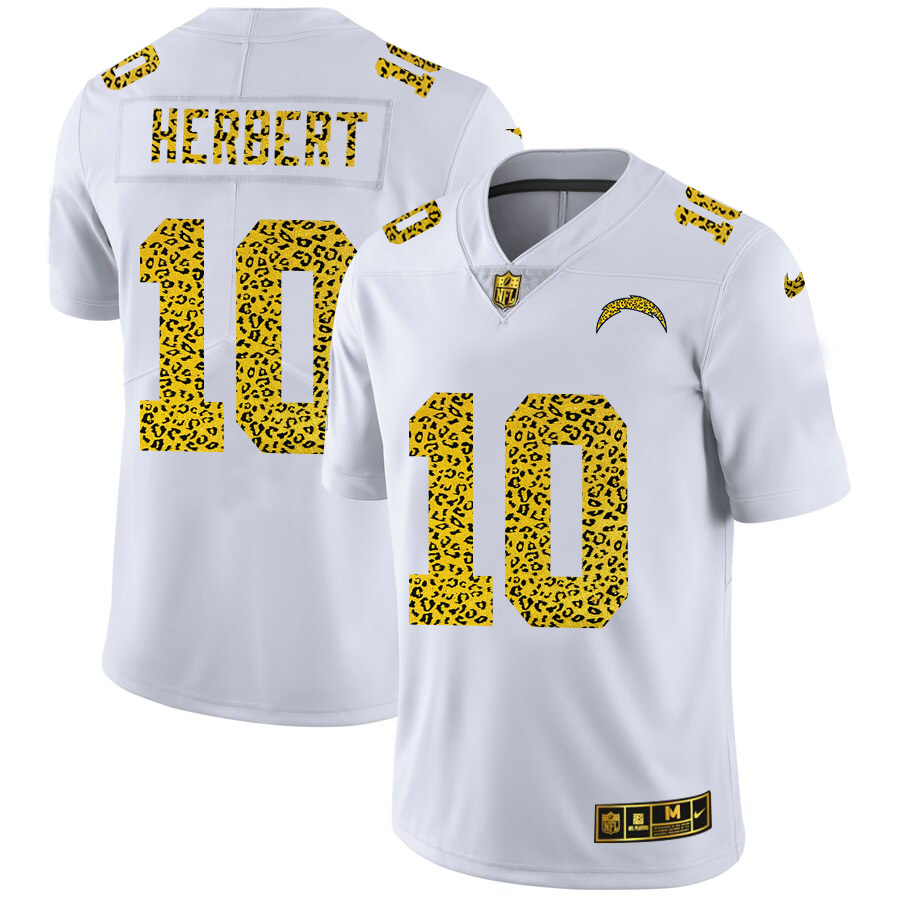 Los Angeles Chargers #10 Justin Herbert Men's Flocked Leopard Print Vapor Limited Jersey White