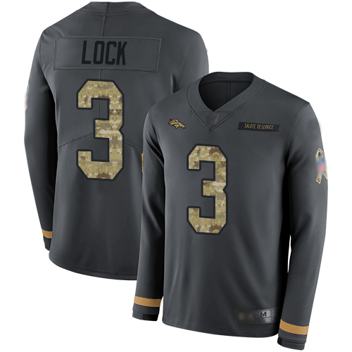 Denver Broncos #3 Drew Lock Anthracite Salute to Service Youth Stitched Limited Therma Long Sleeve Jersey Youth