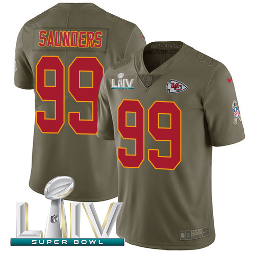 Kansas City Chiefs #99 Khalen Saunders Olive Super Bowl LIV 2020 Youth Stitched Limited 2017 Salute To Service Jersey Youth