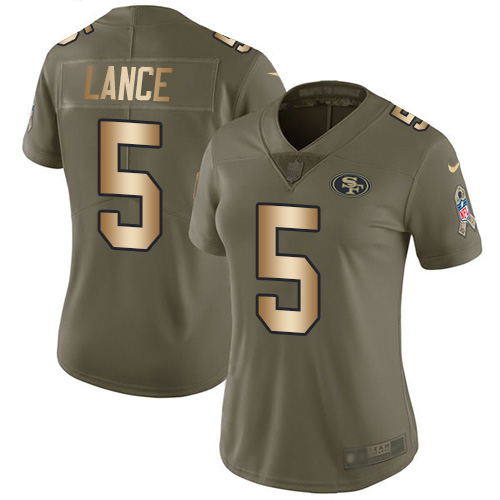 San Francisco 49ers #5 Trey Lance Olive/Gold Women's Stitched Limited 2017 Salute To Service Jersey