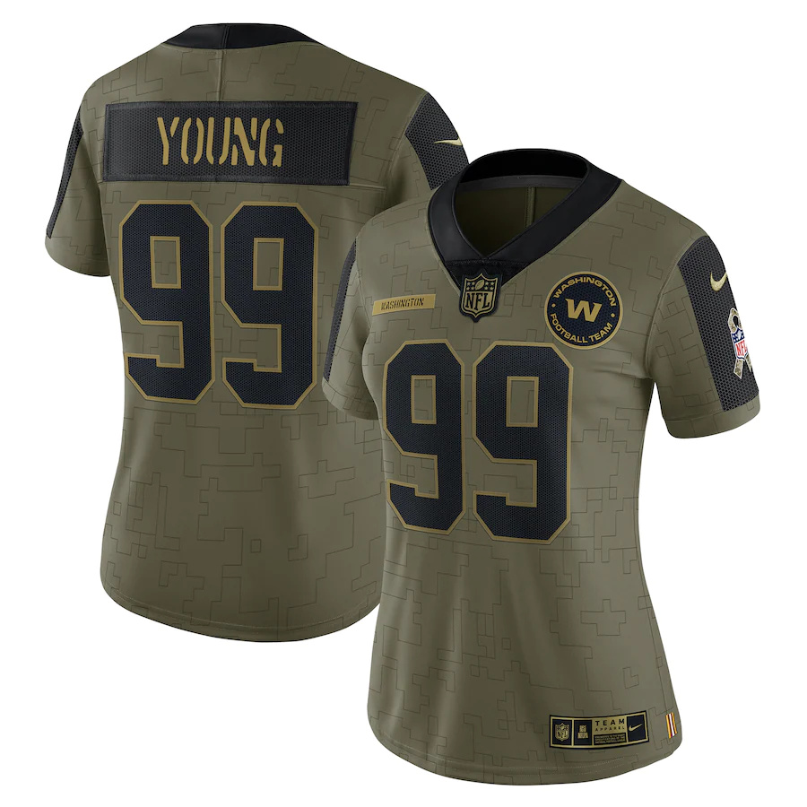 Washington Commanders #99 Chase Young Olive Women's 2021 Salute To Service Limited Player Jersey