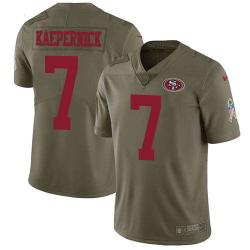 San Francisco 49ers #7 Colin Kaepernick Olive Men's Stitched Limited 2017 Salute To Service Jersey Men's