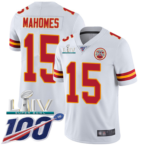 Chiefs #15 Patrick Mahomes White Super Bowl LIV 2020 Men's Stitched 100th Season Vapor Untouchable Limited Jersey