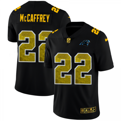 Carolina Carolina Panthers #22 Christian McCaffrey Men's Black Golden Sequin Vapor Limited Jersey Men's