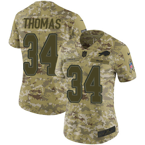 Buffalo Bills #34 Thurman Thomas Camo Women's Stitched Limited 2018 Salute to Service Jersey Womens