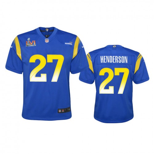 Los Angeles Los Angeles Rams #27 Darrell Henderson Youth Super Bowl LVI Patch Game Jersey - Royal Youth