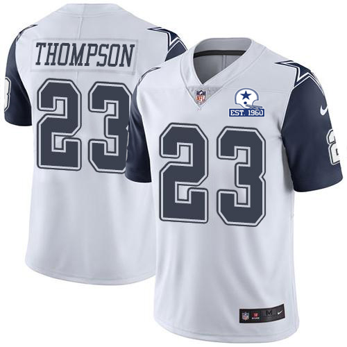 Dallas Cowboys #23 Darian Thompson White Men's Stitched With Established In 1960 Patch Limited Rush Jersey Men's