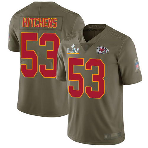 Kansas City Chiefs #53 Anthony Hitchens Olive Youth Super Bowl LV Bound Stitched Limited 2017 Salute To Service Jersey Youth