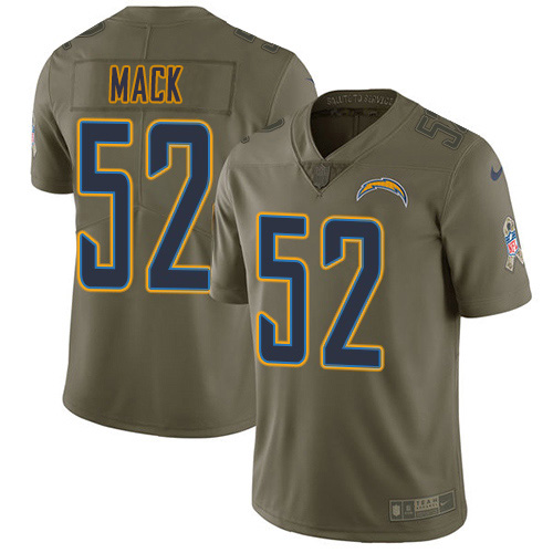 Chargers #52 Khalil Mack Olive Youth Stitched Limited 2017 Salute To Service Jersey