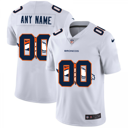 Denver Broncos Custom White Men's Team Logo Dual Overlap Limited Jersey