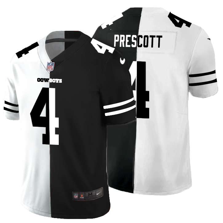 Dallas Cowboys #4 Dak Prescott Men's Black V White Peace Split Vapor Untouchable Limited Jersey