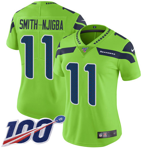 Seahawks #11 Jaxon Smith-Njigba Green Women's Stitched Limited Rush 100th Season Jersey