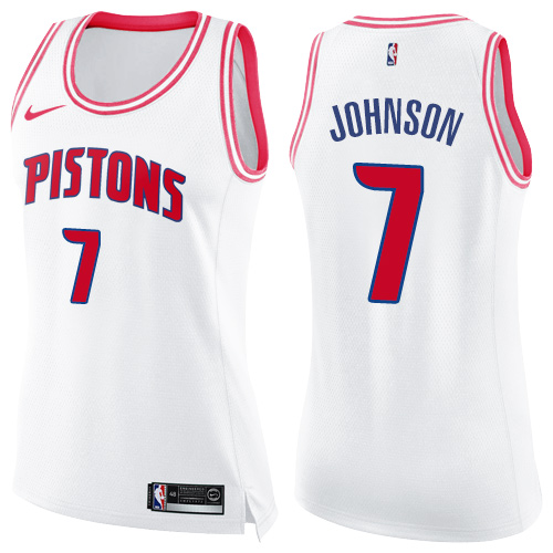 Detroit Pistons #7 Stanley Johnson White/Pink Womens Swingman Fashion Jersey Womens