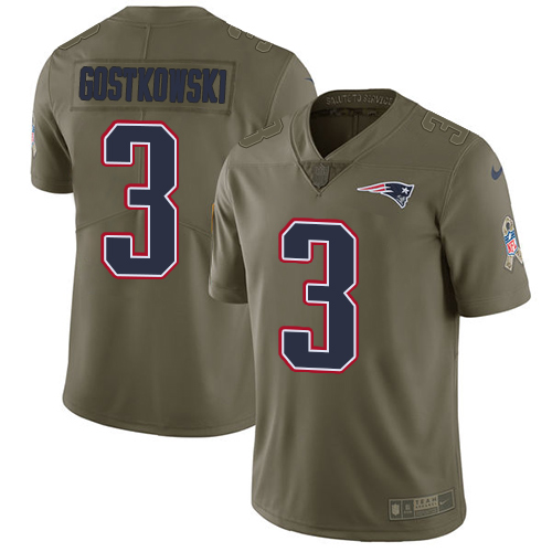 New England Patriots #3 Stephen Gostkowski Olive Men's Stitched Limited 2017 Salute To Service Jersey Men's