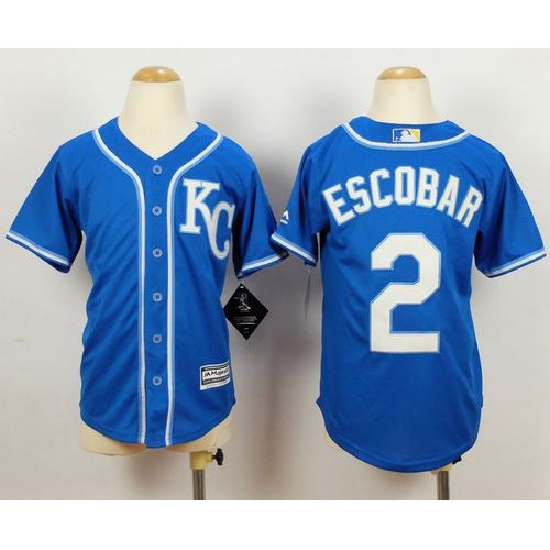 Kansas City Royals #2 Alcides Escobar Blue Alternate 2 Cool Base Stitched Youth Jersey Youth