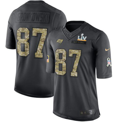 Buccaneers #87 Rob Gronkowski Black Youth Super Bowl LV Bound Stitched Limited 2016 Salute To Service Jersey