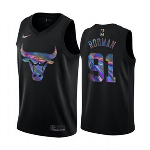 Chicago Bulls #91 Dennis Rodman Mens Iridescent Holographic Collection Jersey - Black Mens