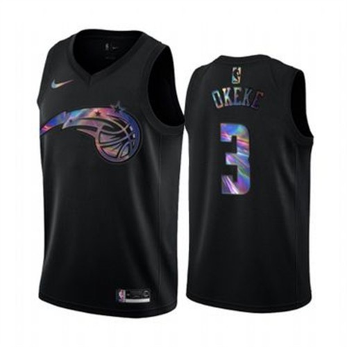 Orlando Magic #3 Chuma Okeke Mens Iridescent Holographic Collection Jersey - Black Mens