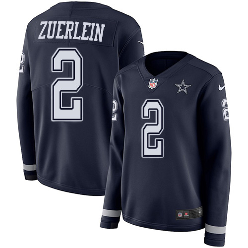Dallas Cowboys #2 Greg Zuerlein Navy Blue Team Color Women's Stitched Limited Therma Long Sleeve Jersey Womens