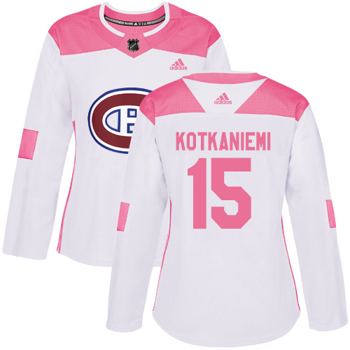 Adidas Montreal Canadiens #15 Jesperi Kotkaniemi White/Pink Authentic Fashion Women's Stitched Jersey Womens