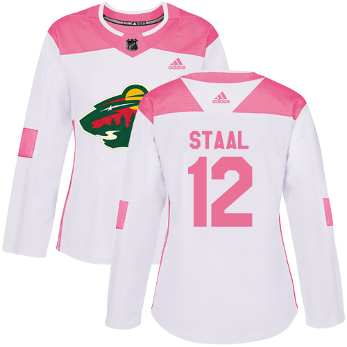 Adidas Minnesota Wild #12 Eric Staal White/Pink Authentic Fashion Women's Stitched Jersey Womens