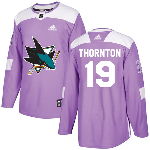 Adidas San Jose Sharks #19 Joe Thornton Purple Authentic Fights Cancer Stitched Jersey Men's