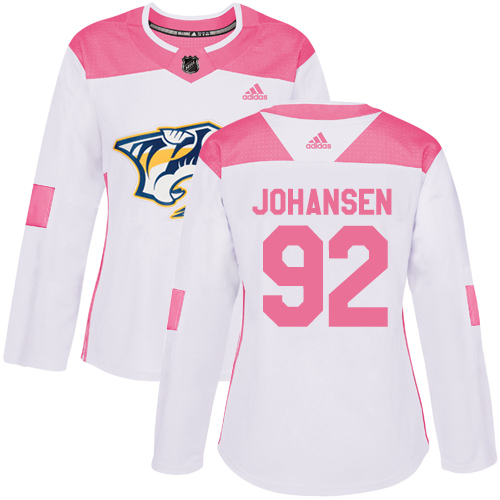 Adidas Nashville Predators #92 Ryan Johansen White/Pink Authentic Fashion Women's Stitched Jersey Womens