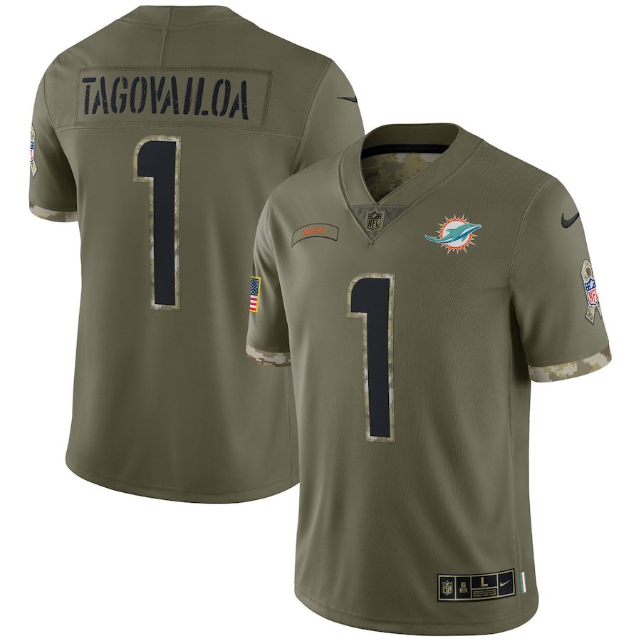 Miami Dolphins #1 Tua Tagovailoa Men's 2022 Salute To Service Limited Jersey - Olive