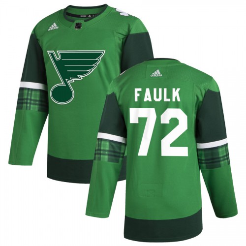 St. Louis St. Louis Blues #72 Justin Faulk Men's Adidas 2020 St. Patrick's Day Stitched Jersey Green Men's