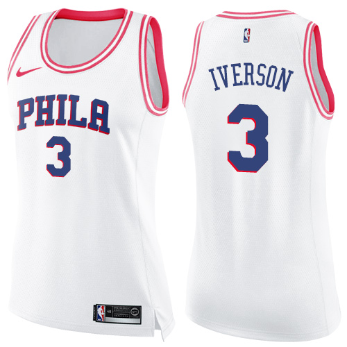 Philadelphia 76ers #3 Allen Iverson White/Pink Womens Swingman Fashion Jersey Womens