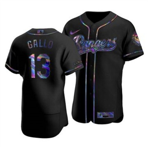 Texas Texas Rangers #13 Joey Gallo Men's Iridescent Holographic Collection Jersey - Black Men's