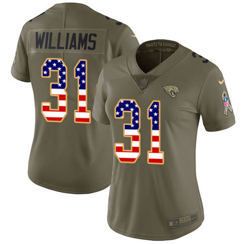 Jaguars #31 Darious Williams Olive/USA Flag Women's Stitched Limited 2017 Salute To Service Jersey