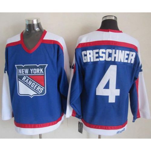 New York Rangers #4 Ron Greschner Blue/White CCM Throwback Stitched Jersey Men's