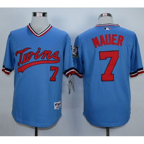 Minnesota Twins #7 Joe Mauer Light Blue 1984 Turn Back The Clock Stitched Jersey Men's