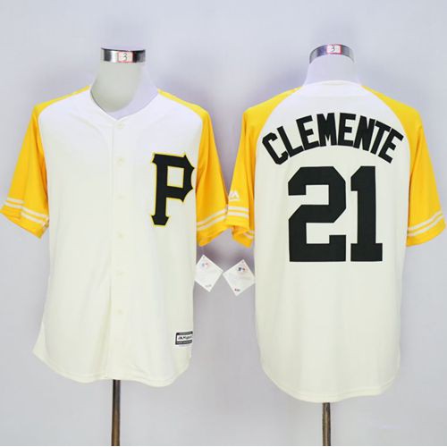Pittsburgh Pirates #21 Roberto Clemente Cream/Gold Exclusive New Cool Base Stitched Jersey Men's
