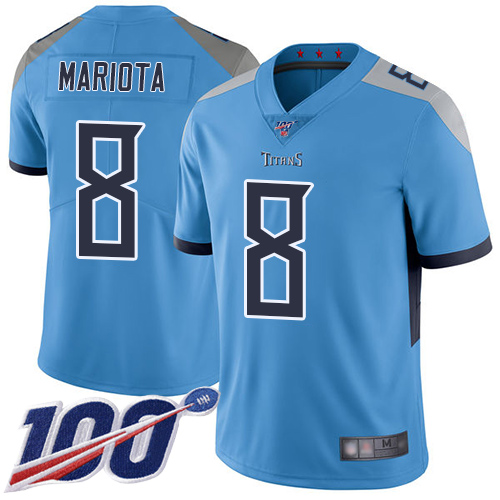 Tennessee Titans #8 Marcus Mariota Light Blue Alternate Men's Stitched 100th Season Vapor Limited Jersey Men's