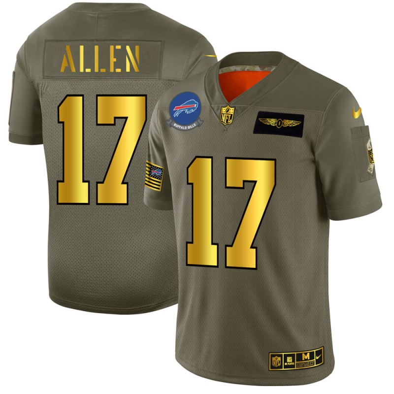 Buffalo Bills #17 Josh Allen Men's Olive Gold 2019 Salute To Service Limited Jersey